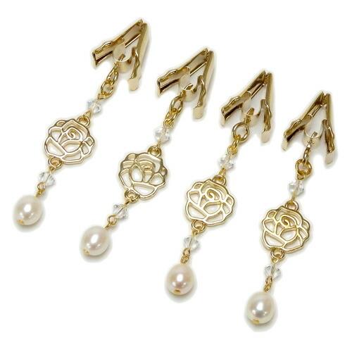 メール便 テーブルクロスウェイト ローズ ＆ パール 4個セット スワロフスキー テーブルクロスクリ...