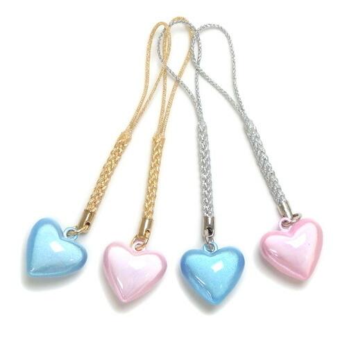 メール便 ハート 水琴鈴 根付 ストラップ ピンク ブルー ミュージックボール キーホルダー ハーモ...