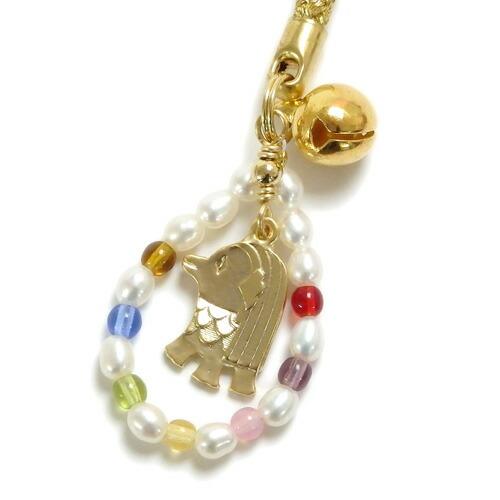 メール便 あまびえ様 根付け ストラップ パール 七色 サークル 疫病退散 厄除け 淡水真珠 金色 ...