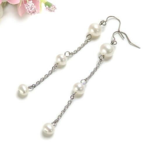 メール便 ピアス イヤリング 淡水パール トリロジー ステーション 真珠 アクセサリー チタンピアス...