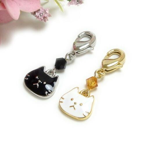 メール便 マスクチャーム おとぼけ 猫 キャット 黒猫 白猫 マスクアクセサリー チャーム カニカン...