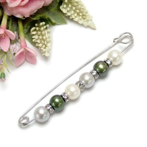 グリーンカラー 3色 淡水真珠 ショールピン カブトピン ロンデル ビジュー 母の日 プレゼント ブ...