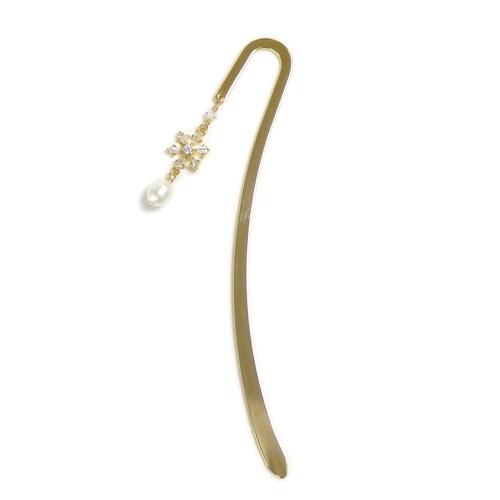 メール便 しおり ブックマーカー 雪の結晶 キュービックジルコニア ゴールドカラー スノーフレーク ...