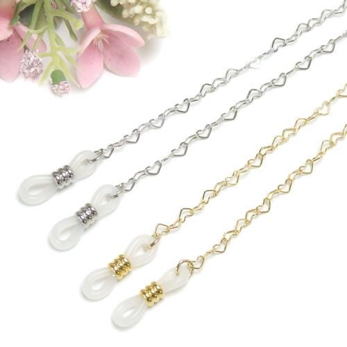 メール便 メガネチェーン ハート チェーン ゴールドカラー シルバーカラー めがねチェーン 眼鏡チェ...