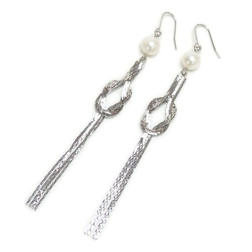 メール便 ピアス イヤリング 結びタッセル 淡水パール フリンジ ステンレスピアス 和装 浴衣 レデ...