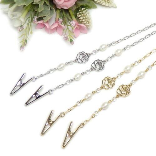 メール便 ナフキンクリップ 情熱の薔薇 &amp; 淡水パール ローズ ハンカチクリップ ディナークリップ ...