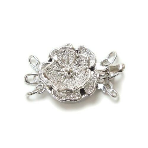 シルバー クラスプ 留め具 差し込み バラ SV製 3連ネックレス用 花 丸カン付き 銀製 ロジウム...