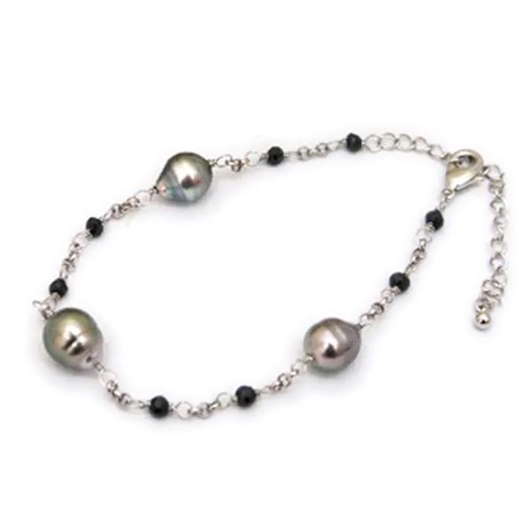 メール便 ブレスレット 南洋真珠 バロックパール ブラックスピネル 黒蝶 パール クリスマス ギフト...