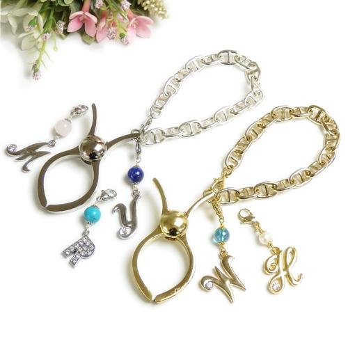 グローブホルダー アンカーチェーン 大 アルファベット ＆ 天然石 パール マリンチェーン 手袋ホル...