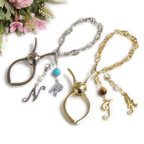 グローブホルダー アンカーチェーン 小 アルファベット ＆ 天然石 パール マリンチェーン 手袋ホル...