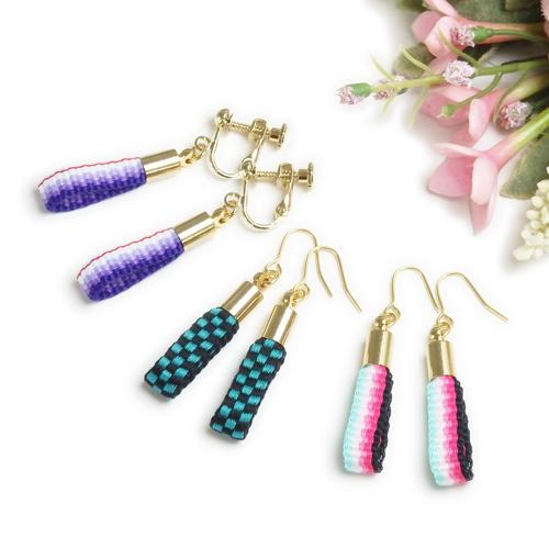 メール便 鬼殺し紐 加賀紐 ピアス イヤリング 平紐 市松模様 麻の葉 鱗紋 亀甲紋 胡蝶 炎 桜餅...