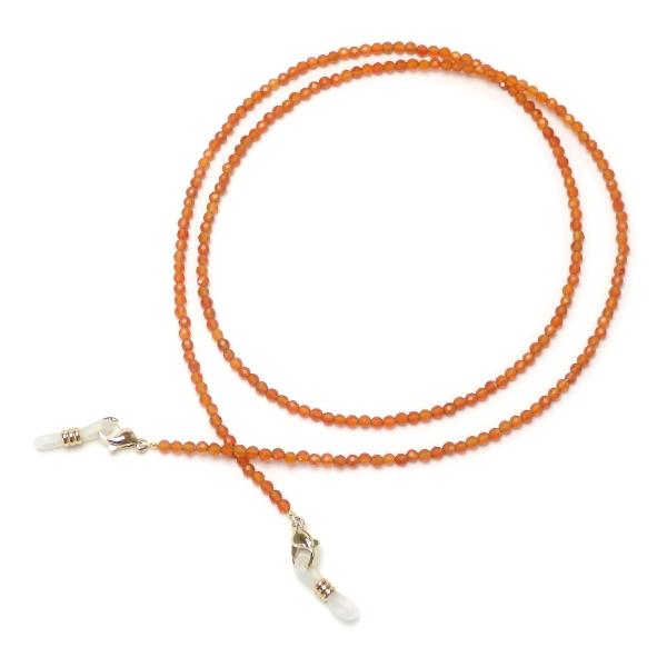 メール便 ギフトケース ネックレスになる メガネチェーン カーネリアン 多面カット 天然石 メンズ ...