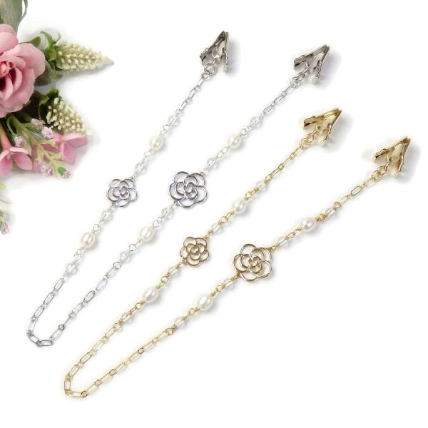 メール便 帽子クリップ ロング パール カメリア 花 淡水真珠 帽子留め レディース ハットクリップ...