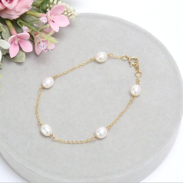メール便 ブレスレット 淡水パール ステーション ゴールドカラー シルバーカラー チェーン パール ...