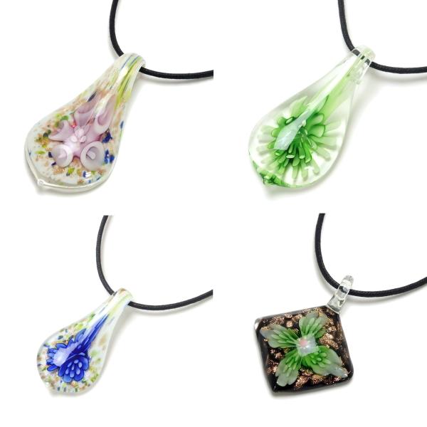 メール便 ペンダント ガラス ペンダントトップ ネックレス ガラス細工 一点モノ ベネチアン風 コッ...