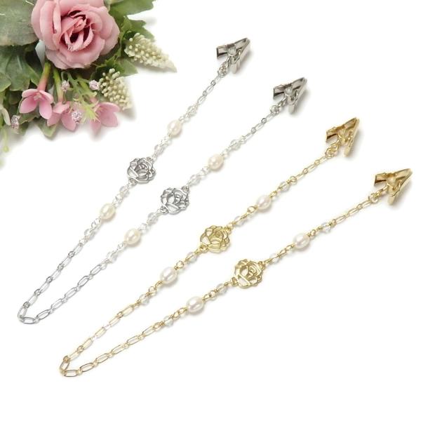 メール便 帽子クリップ 情熱の薔薇 パール ロングタイプ ローズ 水晶 花 淡水真珠 帽子留め レデ...