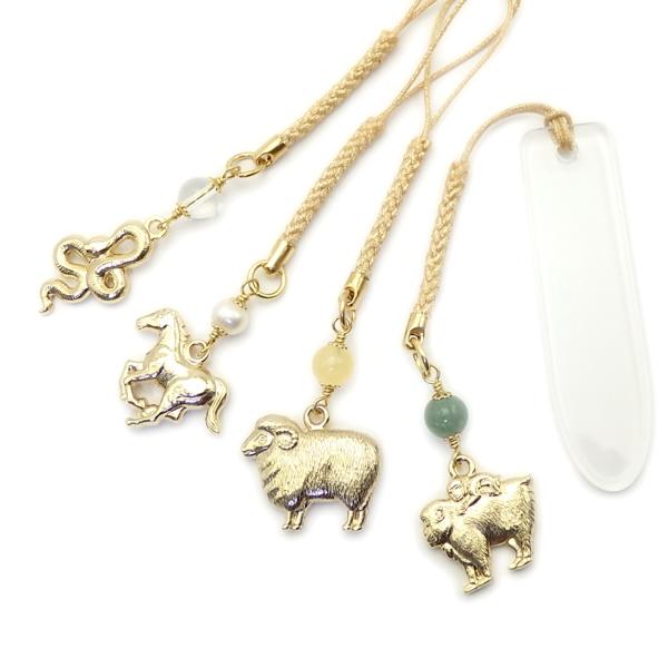 メール便 帯飾り 金色 干支 ＆ 天然石 開運 根付け ストラップ 蛇 へび 風水 根付 巳年 パー...