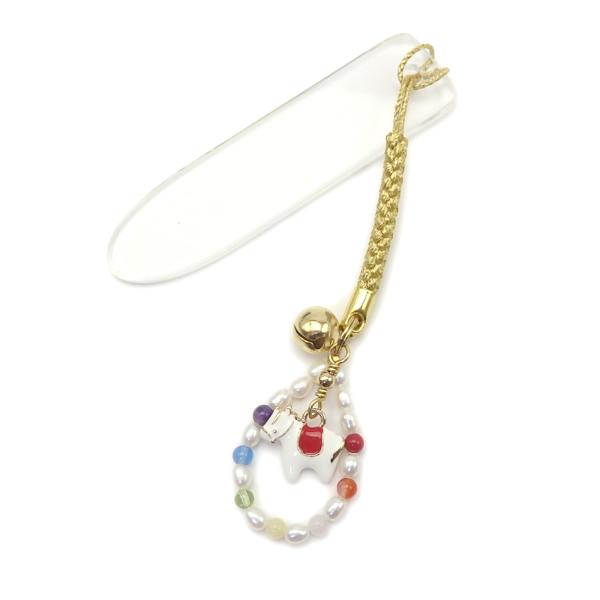 メール便 午年 帯飾り 厄除け 七色 天然石 白蛇 干支 根付 ストラップ 開運 十二支 えと パー...