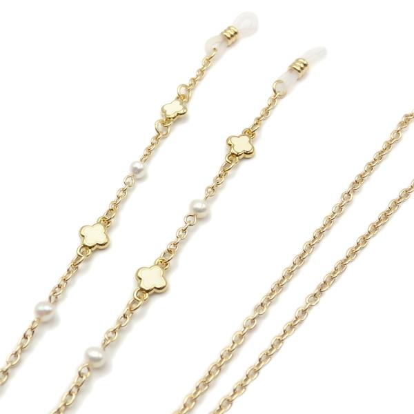 メール便 メガネチェーン リバイバル セレブフラワー パール ホワイト 花 淡水真珠 グラスコード ...