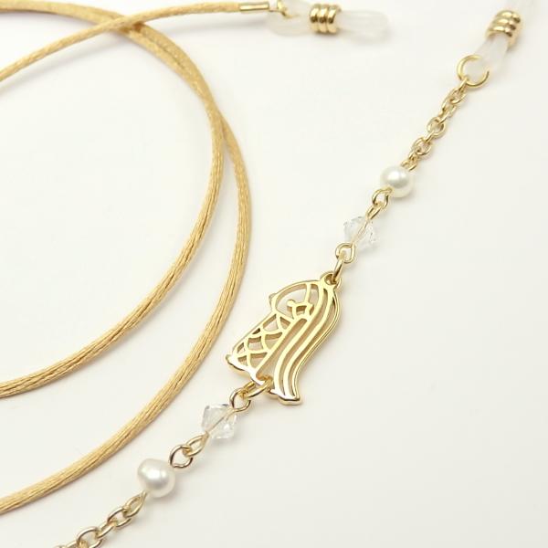 メール便 メガネチェーン アマビエ様 サテンコード パール スワロフスキー グラスコード マスクチェ...