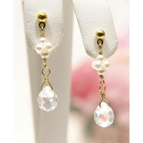 メール便 淡水パール しずく 水晶 ピアス イヤリング ベビーパール クォーツ ドロップ クリスタル...