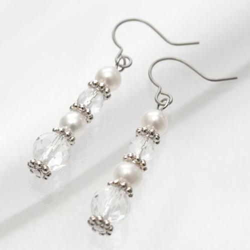 メール便 カットクリスタル 淡水真珠 ピアス イヤリング 多面カット 水晶 淡水パール レディース ...