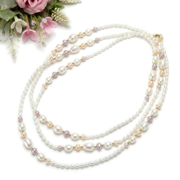ロングネックレス 淡水パール 淡水真珠 スリーカラー 真珠 120cm 超ロング ギフト マルチカラ...