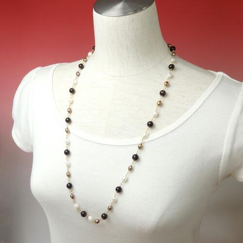 メール便 ギフトケース入り スモーキークォーツ パール ネックレス 淡水パール 淡水真珠 スモーキー...