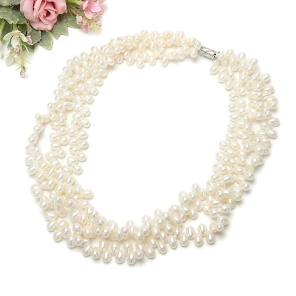 パール ネックレス 淡水パール 3連 シルバー金具 淡水真珠 真珠 レディース シルバークラスプ ラ...