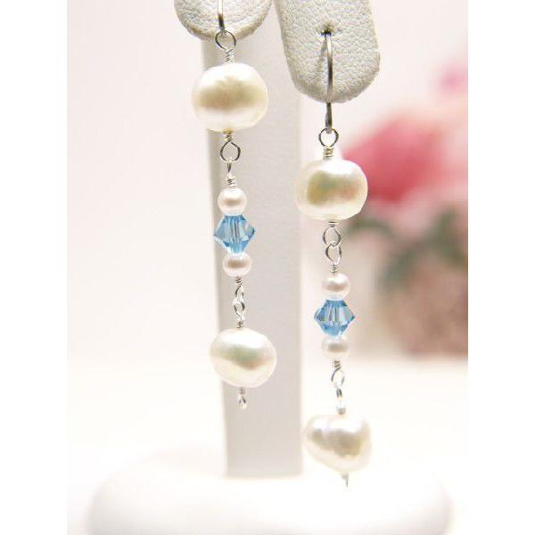 スワロ＆バロック淡水真珠 ピアス ブルー スワロフスキー 淡水真珠 クリスマス ギフトに プレゼント...