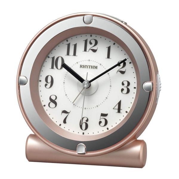 リズム(RHYTHM) 目覚まし時計 アナログ 電子音 アラーム 連続秒針 ライト付き ピンクゴール...