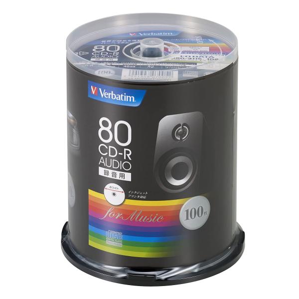 Verbatim バーベイタム 音楽用 CD-R 80分 100枚 ホワイトプリンタブル 48倍速 ...