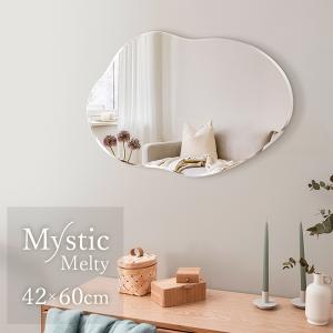 【Melty-M】ウェーブミラー 送料無料 飛散防止 幅42×高さ60cm 壁掛け 変形ミラー ミスティックミラー 吊り鏡 ウォールミラー