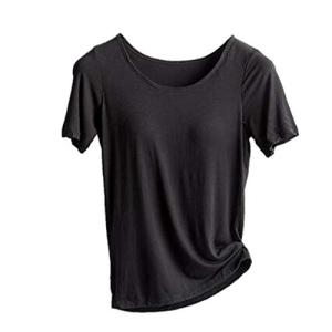 [Pink17°]レディース カップ付きTシャツ カットソー ブラトップ ゆったりサイズ 半袖 4色５サイズ yd05 (M, ブラック)｜shopmulti