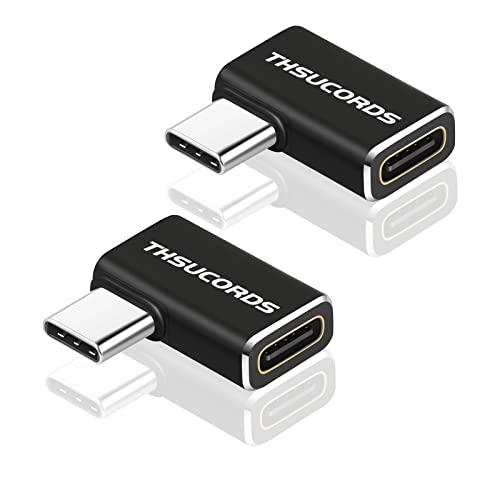 Thsucords L字型USB C延長アダプター 2本入り 左90度オス-メスエクステンダー PD...