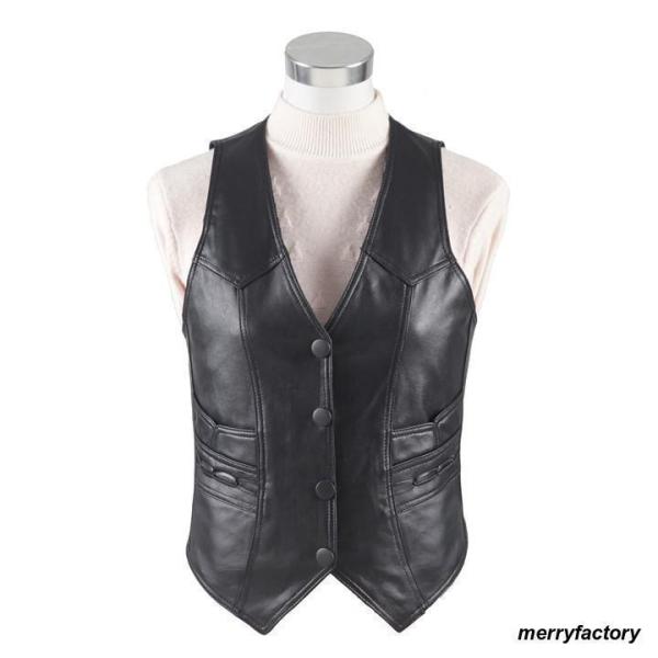 春夏秋冬　本革　ベスト　レディース　レザーベスト　ジレベスト　羊革　ベスト前開き　チョッキ　バイク用...