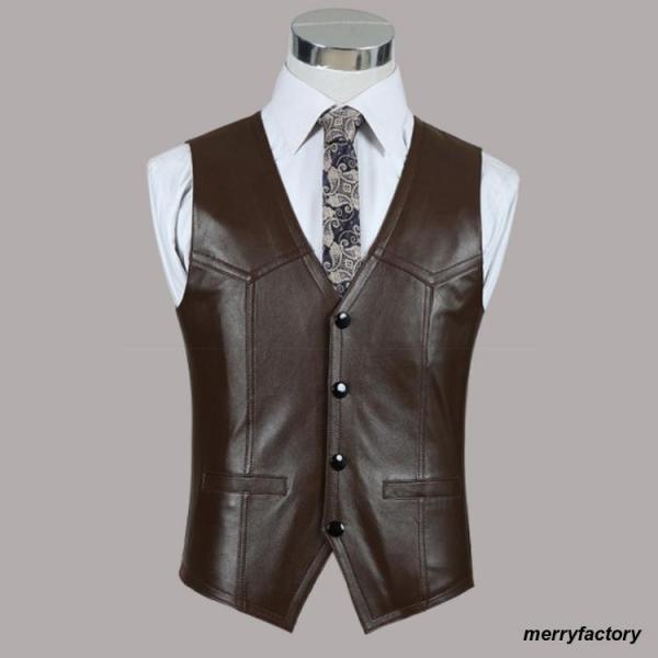 春夏秋冬　本革　ベスト　メンズ　レザーベスト　ジレベスト　羊革　ベスト前開き　チョッキ　バイク用ベス...