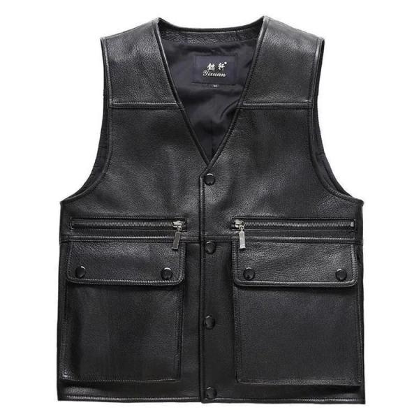 春夏秋冬　本革　ベスト　メンズ　レザーベスト　牛革 おしゃれ ジレベスト　ベスト 前開き　チョッキ　...