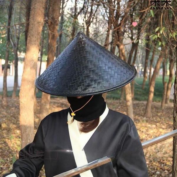 帽子 竹笠 黒い笠 侍 笠 武士 ゴトク あご紐付き 陣笠 日差しを遮る ピークル 涼しい 浪人笠 ...