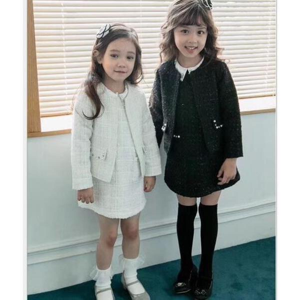 韓国子供服 スーツ ビジューパールライン ツイードアンサンブル2点set フォーマル ワンピース 長...