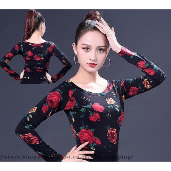 ラテンダンス 社交ダンス トップス 花柄 レディースダンス衣装 ワルツ モダンダンス チャチャ タン...