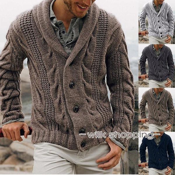 ニット メンズ カーディガン セーター メンズ ケーブル編み ブルゾン ショールカラー セーター ユ...