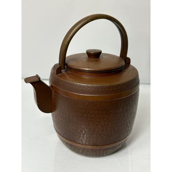 骨董茶道具　水注　水次　金属工芸　銅製やかん 在銘刻印　USED品
