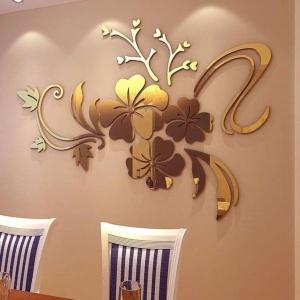 3Dミラー花のアートリムーバブル壁ステッカーアクリル壁画デコレーションホームルームインテリアアクリルミラー装飾的なステッカー|ゴールド