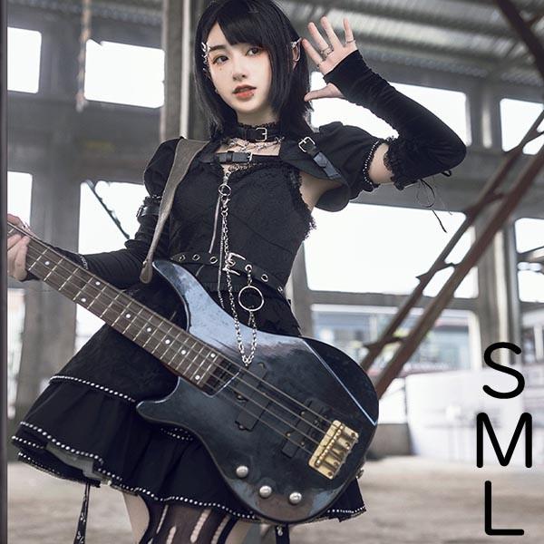 ロリータ ゴシック ゴスロリ ワンピース Aライン Lolita つけ袖 パフスリーブ レース フリ...