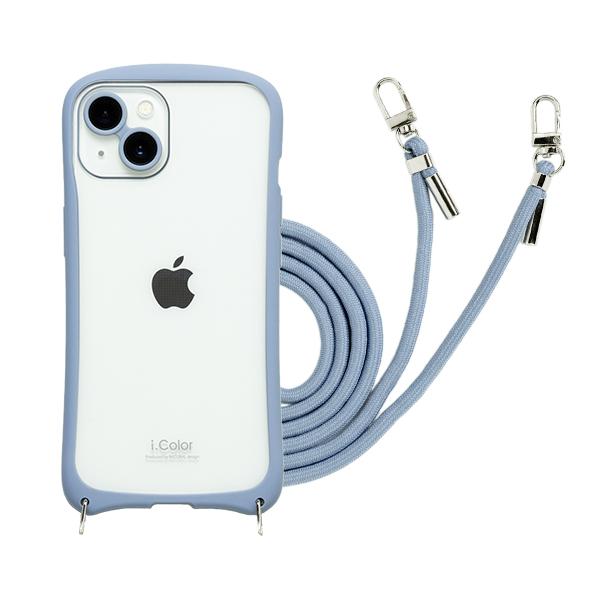 iPhone15/14　i.Color　Sky Blue　ショルダーストラップ付き背面ケース