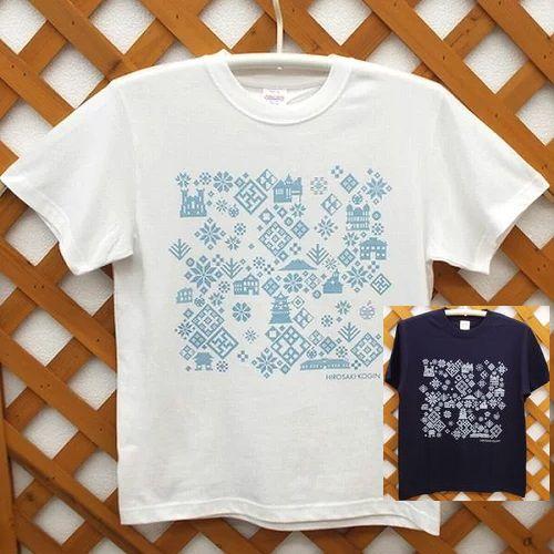 青森 弘前 限定 こぎん刺しＴシャツ こぎんざしプリント 卍模様Ｔシャツ 半袖 男女兼用 メンズサイ...