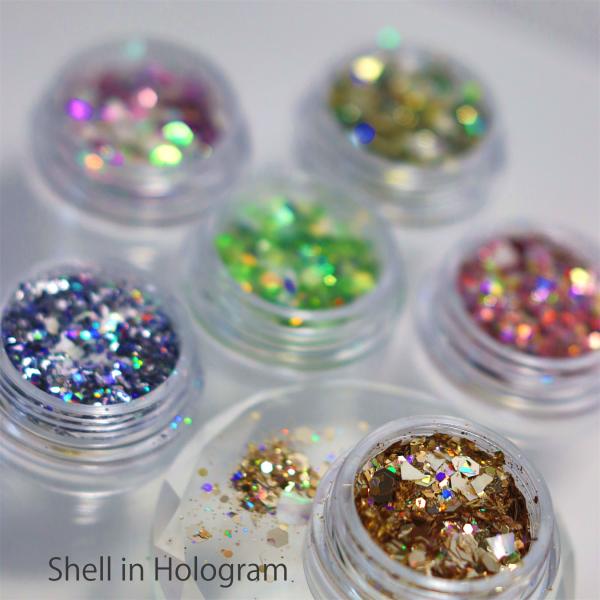 ホロ シェル グリッター ジェルネイル ネイル ホログラム パウダー ゴールド ピンク グリーン レ...