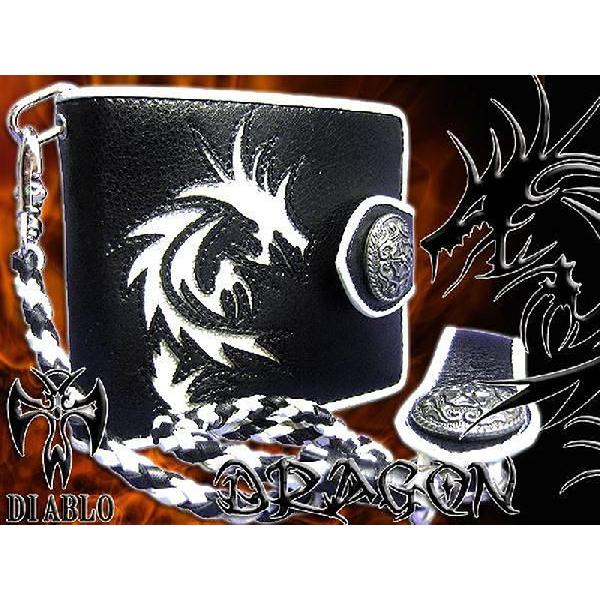 DIABLO ディアブロ ドラゴントライバル 牛革×スティングレイ メンズ 二つ折財布 黒×白 あす...