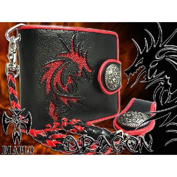 あすつく DIABLO ディアブロ ドラゴントライバル 牛革×スティングレイ メンズ 二つ折財布 黒...